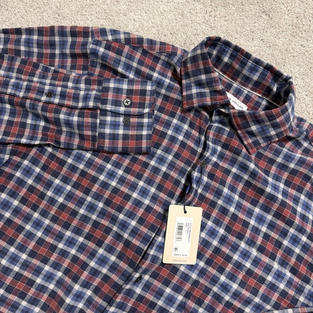 Peter Millar Gander Crown Shirt Mens Sz S Blue Red Plaid Flannel Long Sleeve NWT